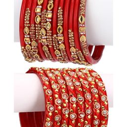 Somil Stylish Glass & Fancy Bangle Red & Red, Combo Of 2 Set-image-43