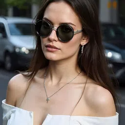 HASHTAG EYEWEAR Unisex Round with Polarised & UV Protected Sunglasses APERTURE-1522-S.BLK-17