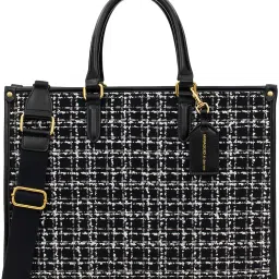 Black, White Women Tote Denice Tweed Tote Bag with Detachable & Adjustable Crossbody Strap-image-20
