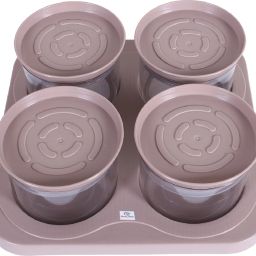 4 Containers & Tray Set|Unbreakable Plastic Serving Tray|350 ml (Peach) Container Serving Set-5