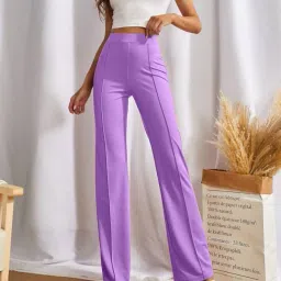 Women Flared Purple Lycra Blend Trousers-image-49