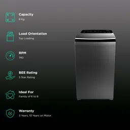 Whirlpool 8 kg 5 Star Fully Automatic Top Load Washing Machine (In-built Heater, Graphite) image 2