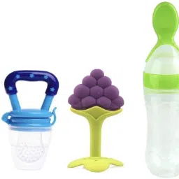 Combo Baby Food Feeder Fruit Nibbler & Teether Pack-3 FST-1 Cap-90 ml combo 1- silicone-12
