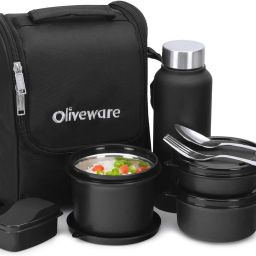 Teso Pro Lunch Box | 3 Stainless Steel Containers | Plastic Pickle Box | Steel Spoon & Fork | Insulated Fabric Bag | Leak Proof | Microwave Safe | Full Meal | Easy to Carry | Black 4 Containers Lunch Box-image-7