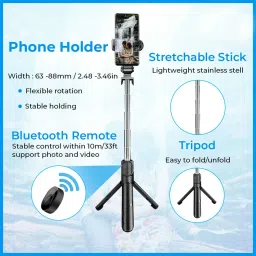 WRADER Tripod Selfie Stick Stand Tripod with Mic for Video Recording Reels and Vloging Tripod, Monopod image 3