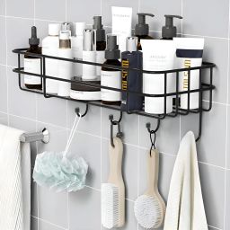 Wall-Mounted Multipurpose Bathroom Storage Organizer/Towel Holder/Rack Iron Wall Shelf-image-9