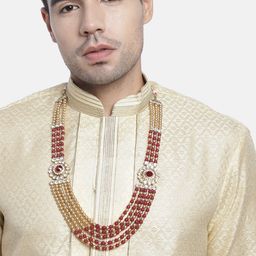 I Jewels Men Maroon & Gold-Toned Gold-Plated Layered Necklace-image-63