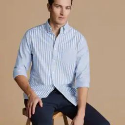Men Striped Patchwork Button-Down Oxford Shirt-image-37
