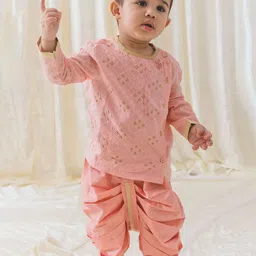 Tiber Taber Boys Geometric Embroidered Beads and Stones Pure Cotton Kurta with Dhoti Pants-37