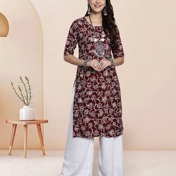 7Threads Selection Of 3 Floral Printed Round Neck Straight Kurtas image 3