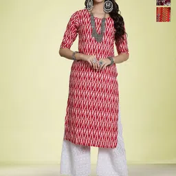 Moda Rapido Selection Of 3 Chevron Printed Round Neck Straight Kurtas-image-99