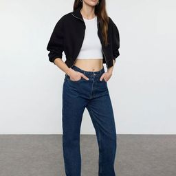 Trendyol Women Mock Collar Front-Open Crop Sweatshirt-image-80