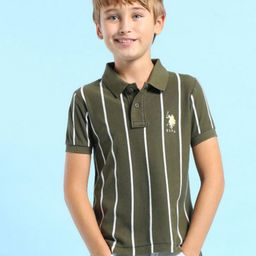 U.S. Polo Assn. Kids Boys Brand Logo Striped Polo Collar Pockets T-shirt-image-75
