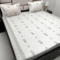 Pure Decor Royal Passion Green Ethnic 300 TC Pure Cotton Queen Bedsheet & 2 Pillow Covers-image-79