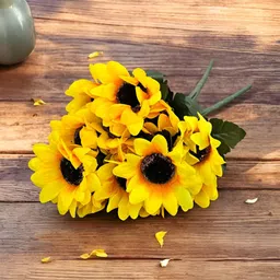Art Street Yellow & Green 2 Pieces 7 Heads Sunflower Artificial Flower-33