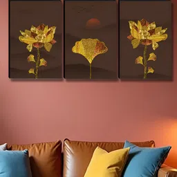 Aura Brown 3 Pieces Floral and Botanical Wood Wall Art-18