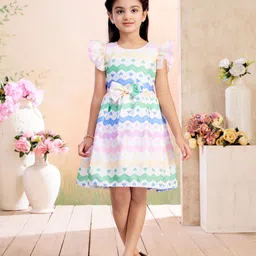 BAESD Girls Abstract Printed Flutter Sleeve Fit & Flare Above Knee Dress-picture-25