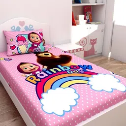 Athom Living White & Pink Printed 180 TC Single Cotton Single Bedsheet Set 1.48 m x 2.23 m-image-61