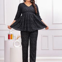 SHALIG Printed Cotton V-Neck Tunic & Trousers Co-Ord Set-image-67