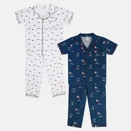 MINI KLUB Boys Pack Of 2 Quirky Printed Pure Cotton Shirt With Pyjamas-image-44