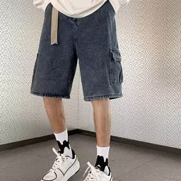 HERE&NOW Men Loose Fit Modal Denim Shorts-picture-3