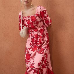 CORSICA Floral Print Square Neck Maxi Dress-image-100