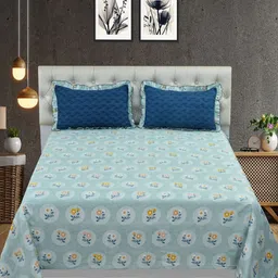 MORADO Blue & White Floral Printed 210 TC King Bedsheet Set 2.74m x 2.74m-image-56