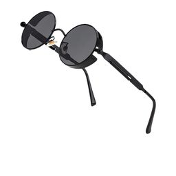 SPADEACES Kids Round Sunglasses with UV Protected Lens Steampunk Full Black -59-picture-2