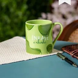 CLAY CRAFT Green & White Printed Ceramic Glossy Mugs 350 ml-14