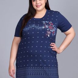 IN Love Women Printed Plus Size Cotton Longline Lounge Tshirt-16