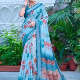 Anouk Rustic Floral Zari Block Print Saree-16