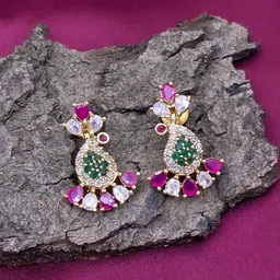 FIRST TOUCH Ruby and Emerald Crystal Drop Earrings-image-1