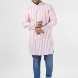 LastInch Men Striped Thread Work Kurta-18