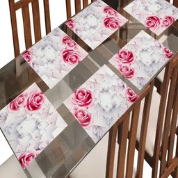 Aura 6Pcs White & Pink Printed Heat Resistant Table Placemats-image-35
