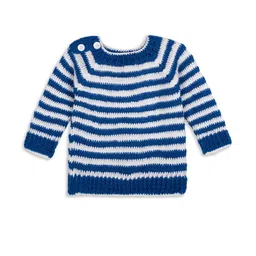 Star Lath Unisex Kids Blue & White Striped Woolen Round Neck Long Sleeves Sweater-picture-26