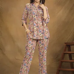 all about you Floral Printed V-Neck Tunic With Trousers-image-58