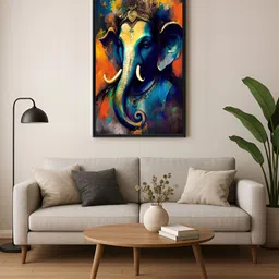 999Store Blue & Orange Vibrant Ganesha Canvas Wall Art-image-99