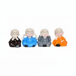 Navyaksh Orange & Blue 4Pcs Buddha Monk Small Showpieces-4