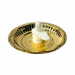 Navyaksh Gold Toned & White Plate with Shivling Religious Idol Showpiece-4