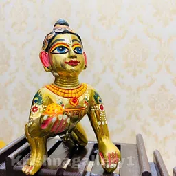 krishnagallery1 Gold Toned & Red Brass Astadhatu Laddu Gopal Murti Decorative Showpiece-image-63