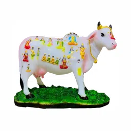 krishnagallery1 White & Gold Toned Kamdhenu Cow Marble Statue Showpiece-image-78