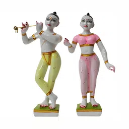krishnagallery1 White & Gold Toned Marble Radhey Shyam Idol Decorative Showpiece-image-41