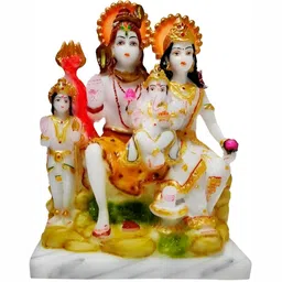 krishnagallery1 Gold Toned White Shiv Parivar Marble Finish Statue Showpiece-image-62