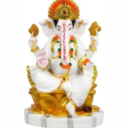 krishnagallery1 White & Gold Toned Lord Ganesha Murti Marble Finishing Ganesh Showpiece-13