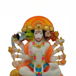 krishnagallery1 White & Gold Toned Marble Panchmukhi Hanuman Marble Showpiece-image-53
