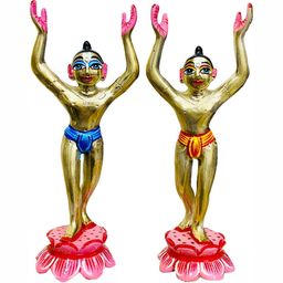 krishnagallery1 Blue & Gold Toned Brass Nitai Gor Murti Decorative Showpiece-image-28