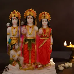 krishnagallery1 White & Gold Toned Marble Lord Ram idol Hanuman Decorative Showpiece-image-35