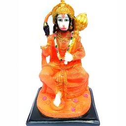 krishnagallery1 Orange & Gold Toned Marble Pawan Puttar Hanuman Decorative Showpiece-7