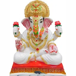 krishnagallery1 GoldToned and White Marble Dust Ganesh Ji Murti Showpiece-5