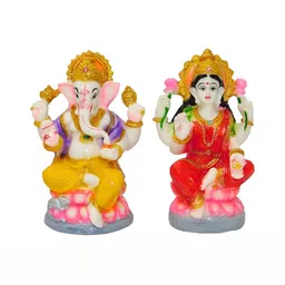 krishnagallery1 White & Gold Toned 2 Pieces Religious Laxmi Ganesh Showpiece-14